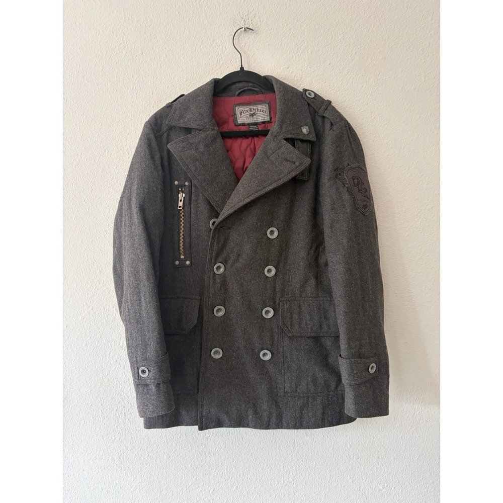 Fox Deluxe Mens Double Breasted Wool Blend Peacoat Gray Small 46033